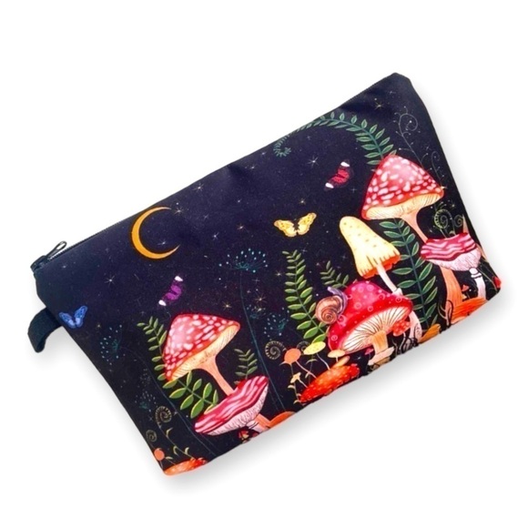 Handbags - Whimsical Mushroom Print 🍄 🌙 Makeup Cosmetic Travel Bag | New